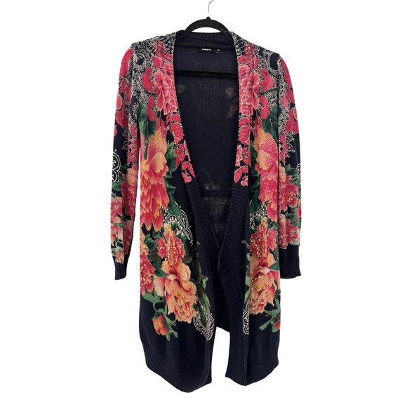 Women Desigual Open Front Cardigan Blue Colorful Size XS bohemian - Picture 1 of 8